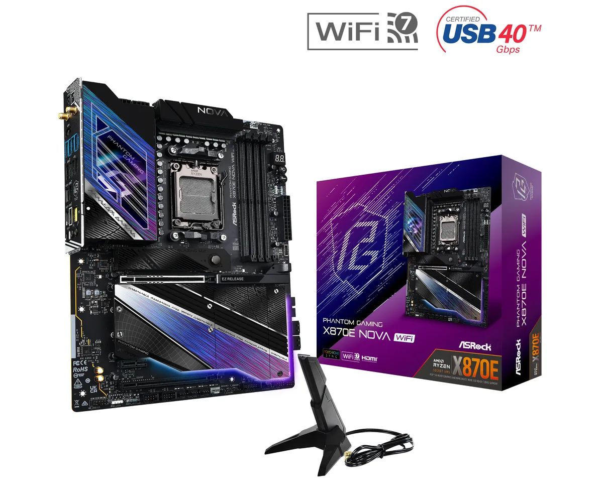 ASRock ASRock X870E Nova WiFi AM5 ATX AMD motherboard 256GB DDR5 — product photo
