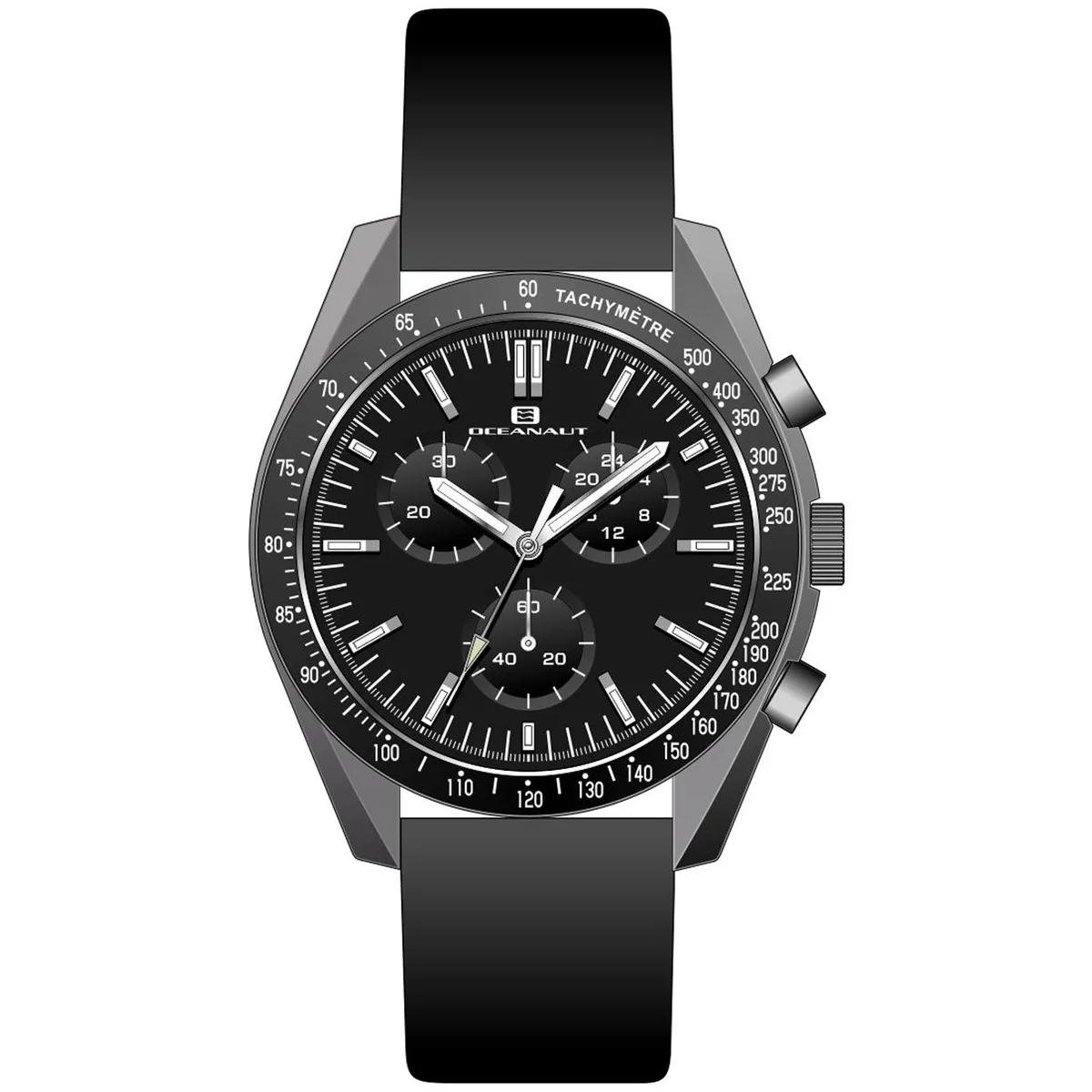 Oceanaut OC7580 black dial stainless steel watch on leather strap