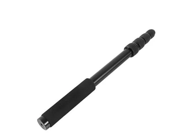 Silver telescopic aluminium pole, 225 cm extended, collapsed in hand