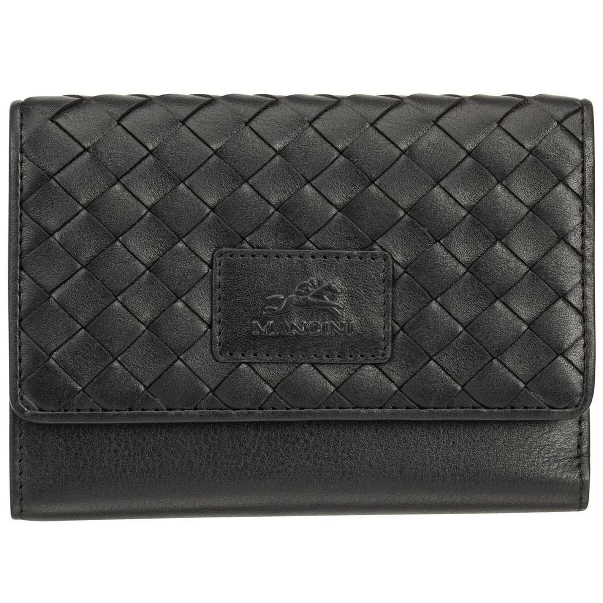 Mancini Leather Goods Mancini Leather Goods Basket Weave RFID Medium Clutch Wallet Black — product photo