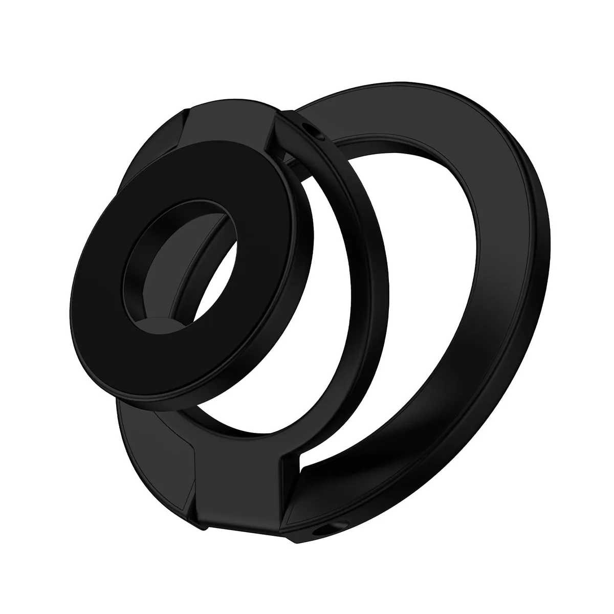 Black magnetic phone ring holder with foldable adjustable prong