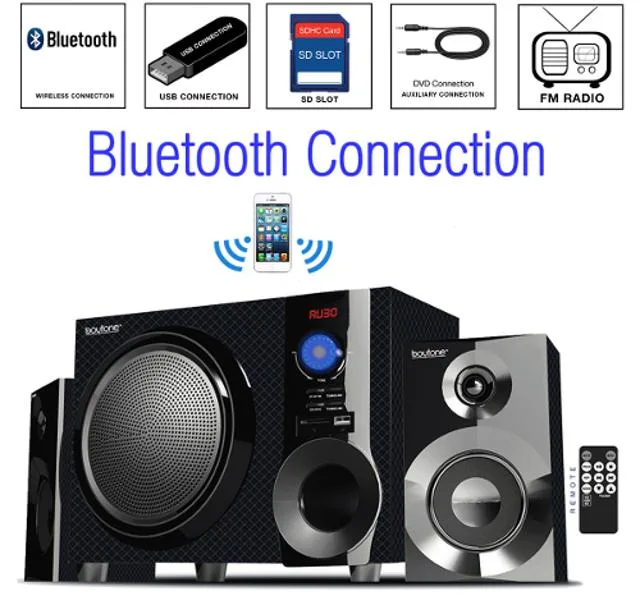 Boytone Boytone BT-215FD 2.1 Home Audio Speaker 55W 6.5" Subwoofer Bluetooth FM Radio — product photo