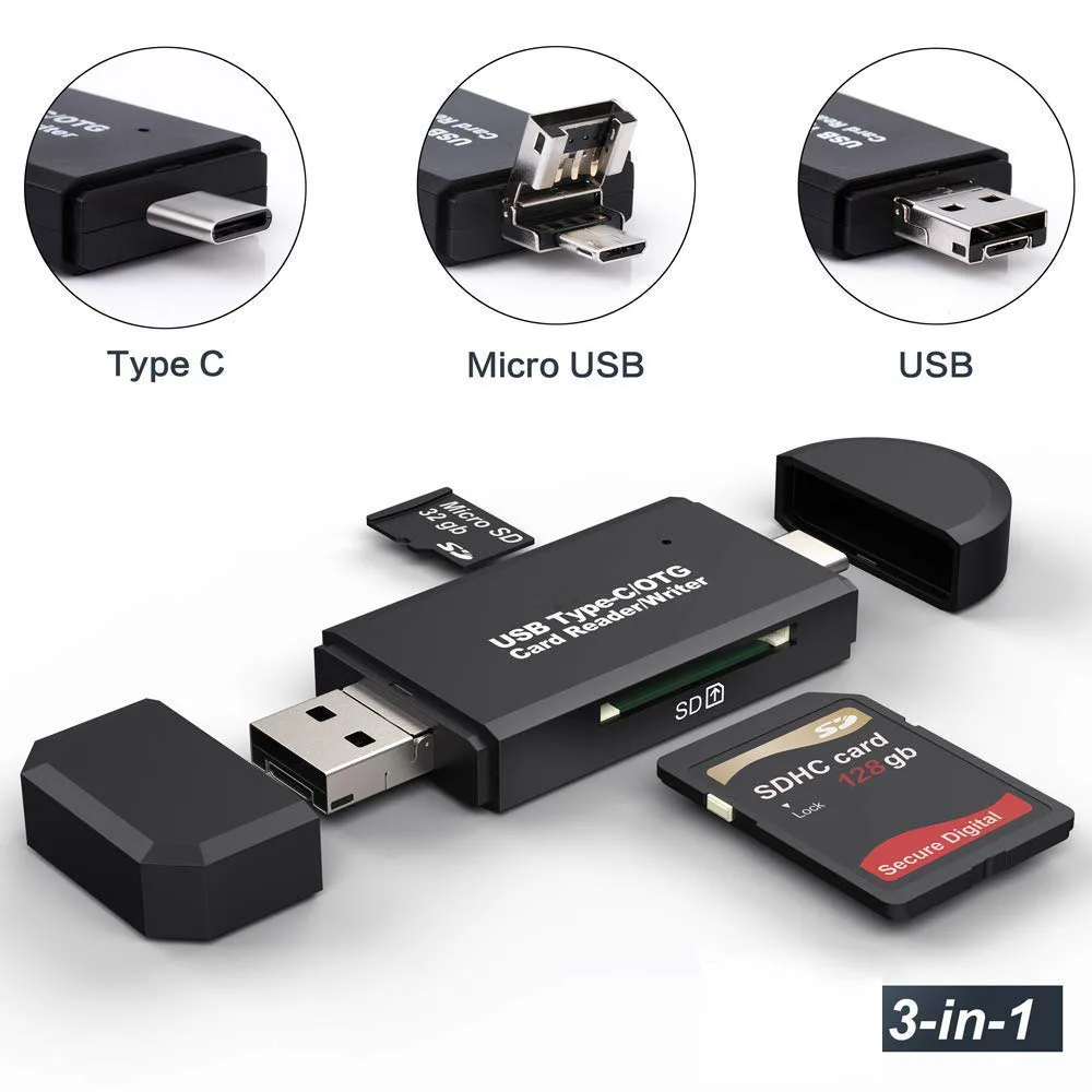 LUOM LUOM YC-320 3-in-1 USB 2.0 Type-C Micro-USB Card Reader Black — product photo