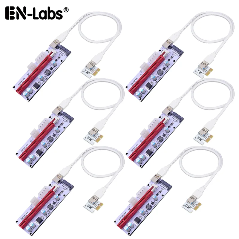 EN-Labs EN-Labs 3110106PK 6-Pack PCIe 1X to 16X Riser Cable 60CM USB 3.0 SATA Power White — product photo
