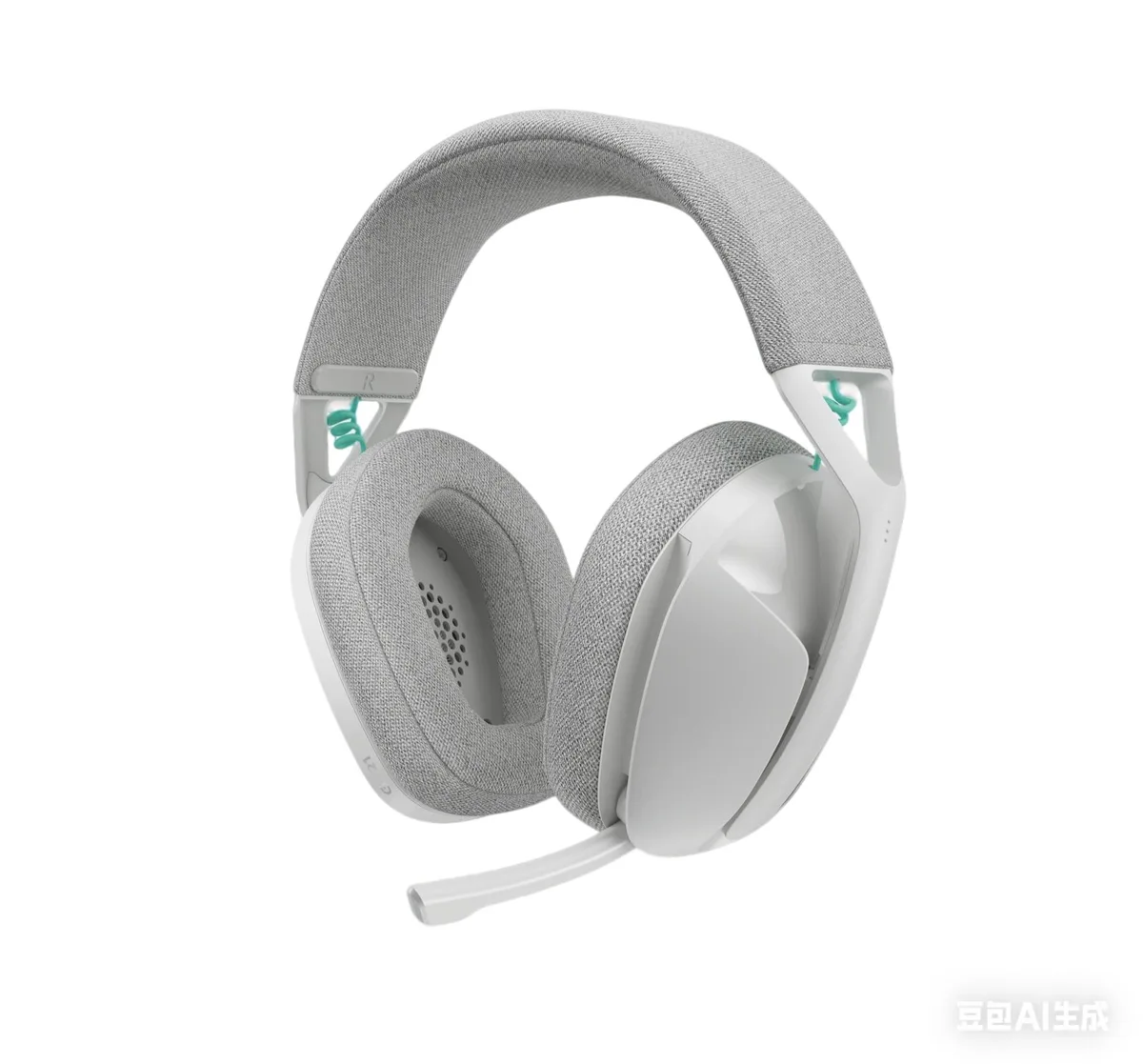 White wireless gaming headset with padded headband, fabric ear cups, flip-up boom mic and USB-C cable