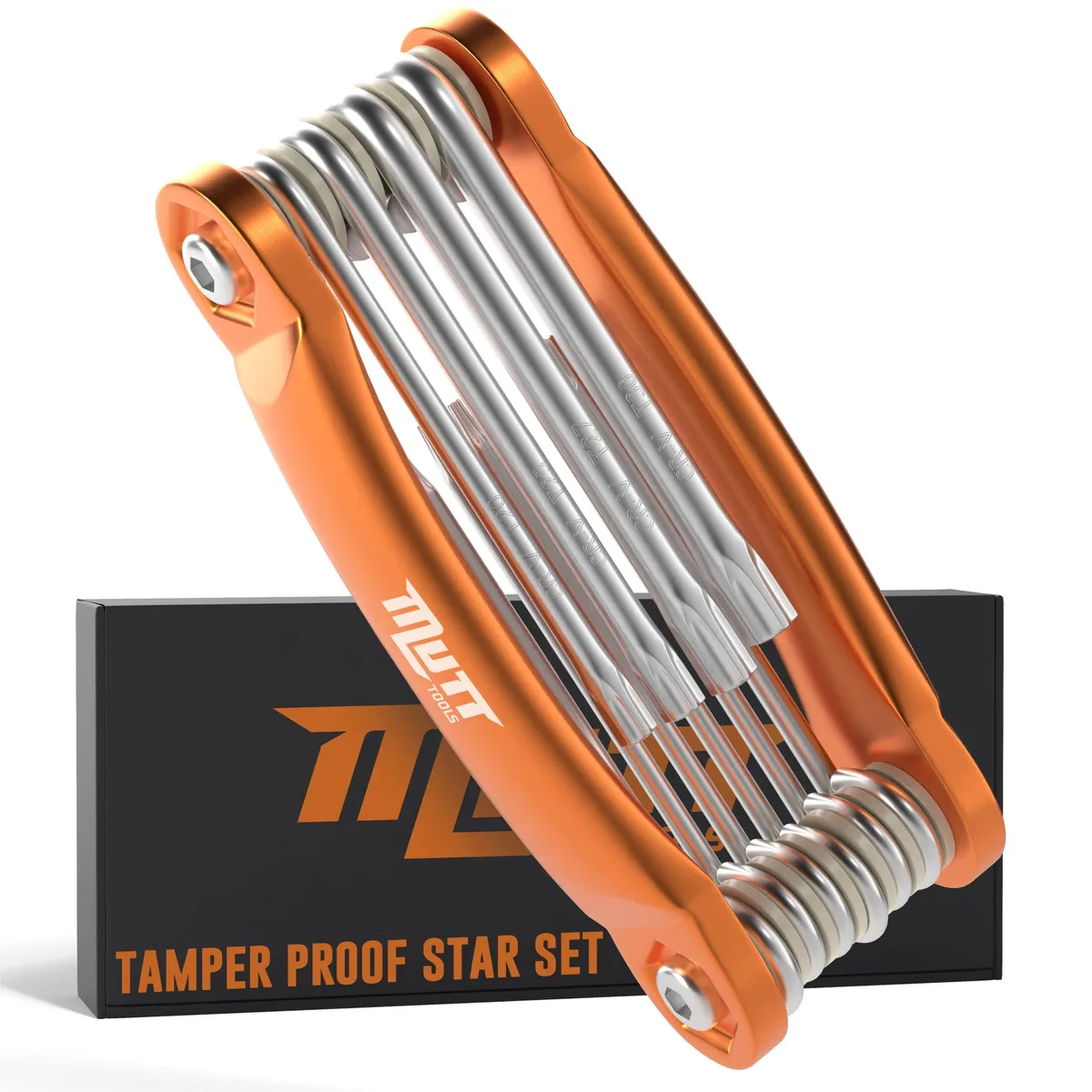 Folding 10-piece tamper-proof Torx wrench set in chrome vanadium steel