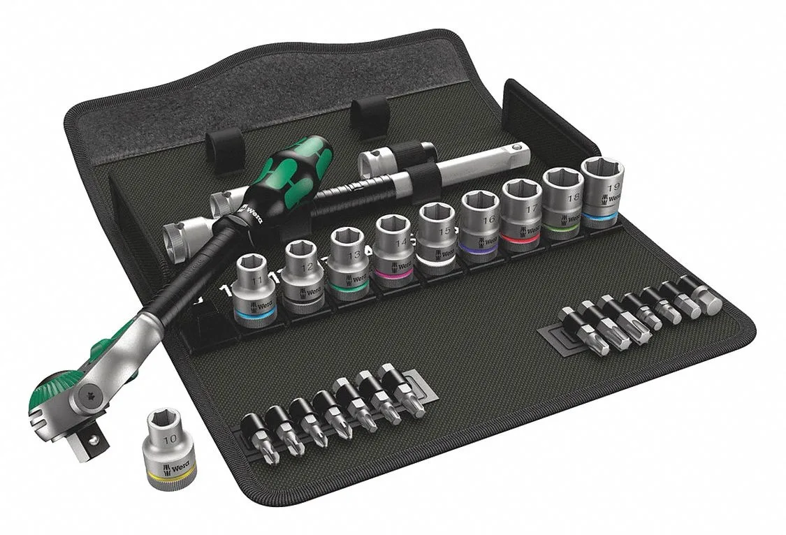 Wera 28-piece 1/2" drive metric chrome socket set with Zyklop ratchet