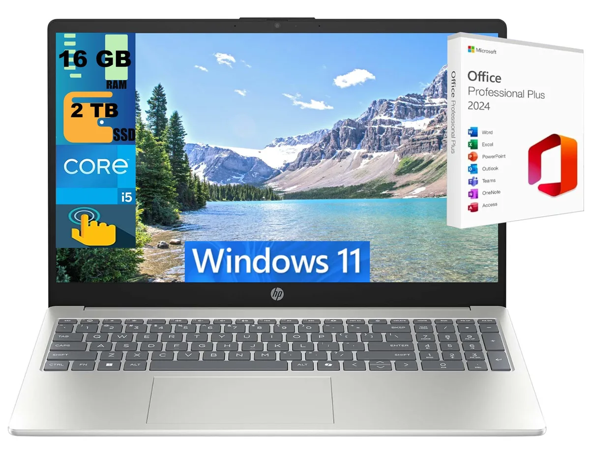 HP HP 15 laptop Intel Core i5-1334U 16GB 2TB SSD 15.6" FHD touchscreen Silver — product photo
