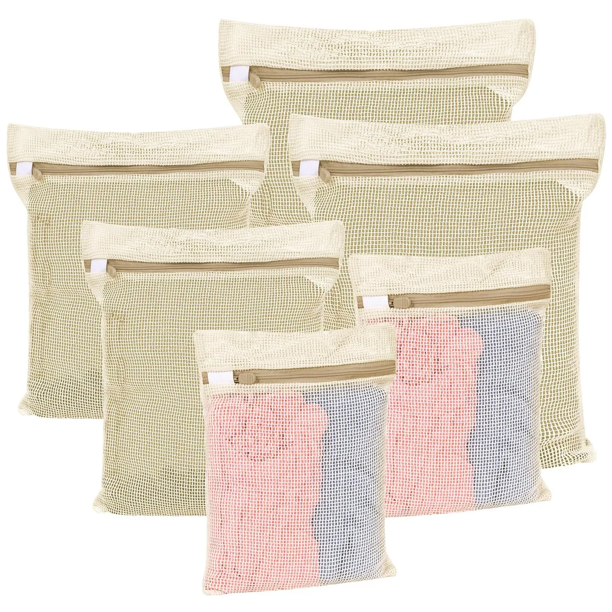  Pesonlook 6-Piece Cotton Mesh Laundry Bag Set Beige 19.5 in 15.7 in 11.8 in 7.8 in — product photo