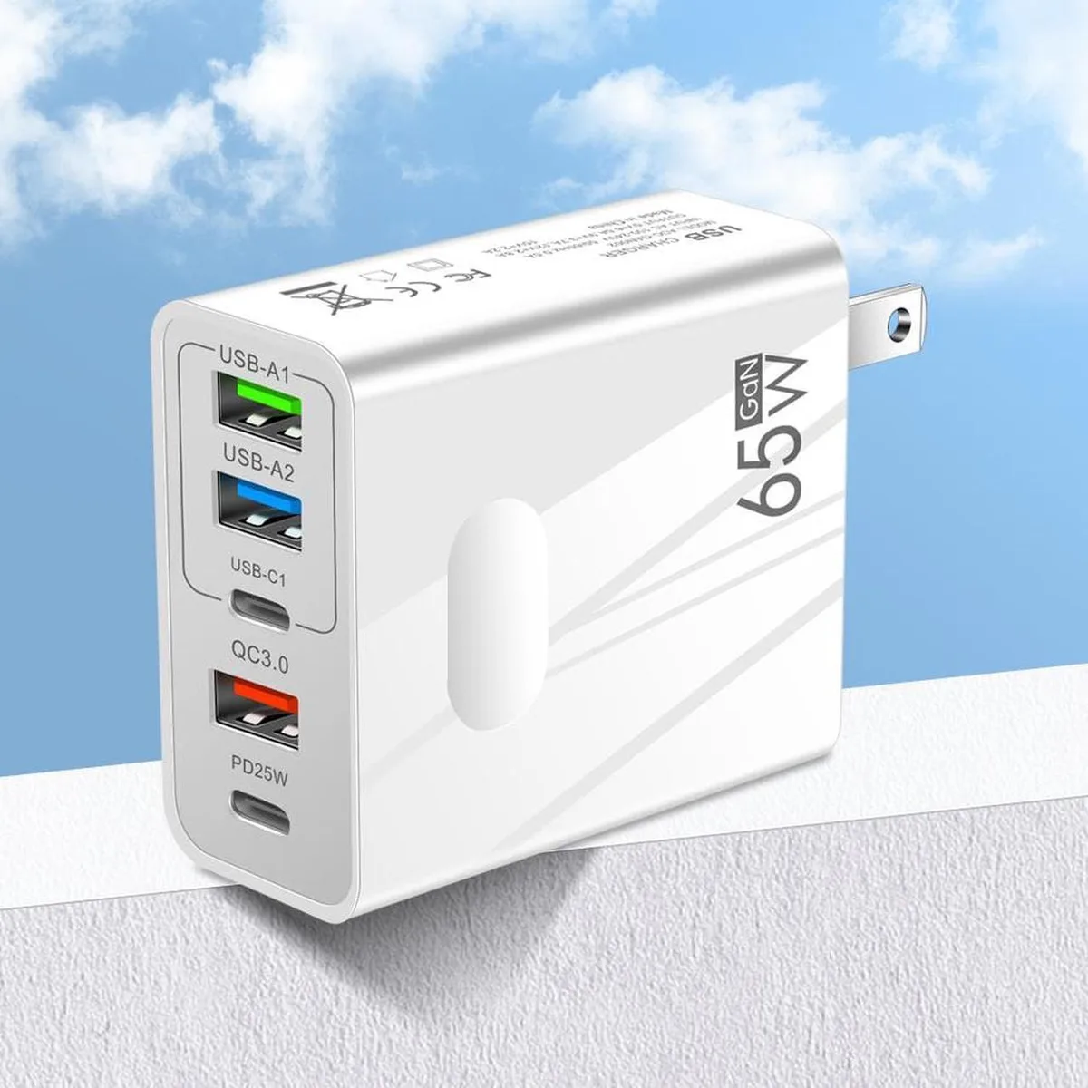 Aomoproing Aomoproing 5 Port USB C Charger 65W PD 3.0 GaN White — product photo