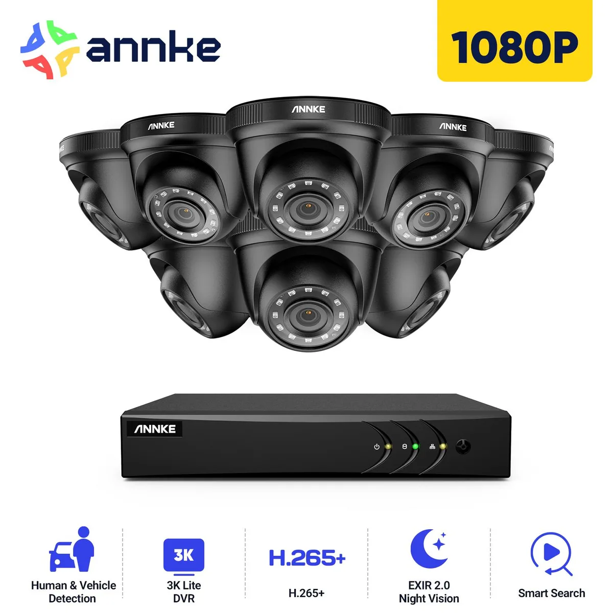 Annke Annke H.265+ 8CH Surveillance Security System 5-in-1 AI 3K DVR 8x 2MP Turret Cameras 100ft Night Vision 0TB — product photo