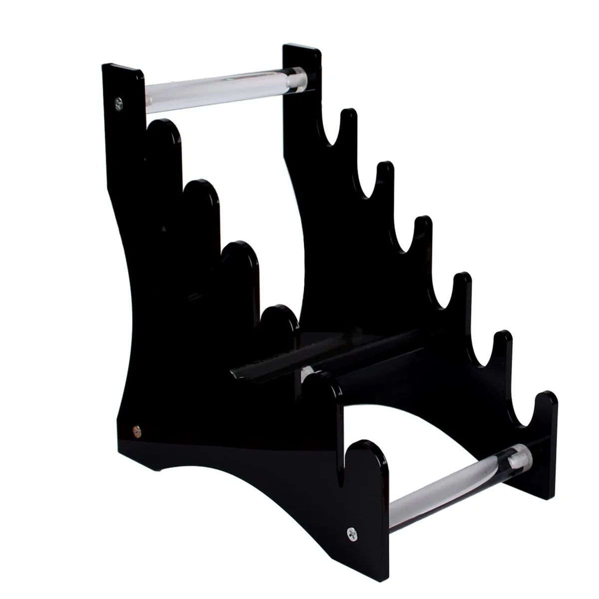 Black acrylic knife display stand with six horizontal tiers 22x13x21.3cm