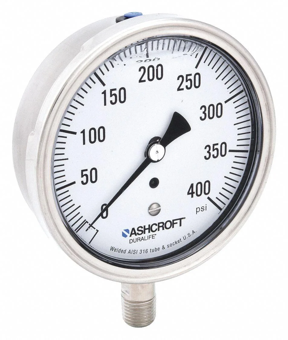 Ashcroft Ashcroft 351009SWL02L400# pressure gauge 0-400 psi 3-1/2 in IP54 IP65 304 stainless steel — product photo