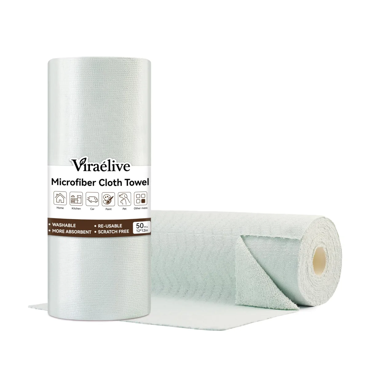  Viraélive Microfiber Cleaning Cloth Roll 50 Pack Green Wave 12x12 Exterior Care — product photo