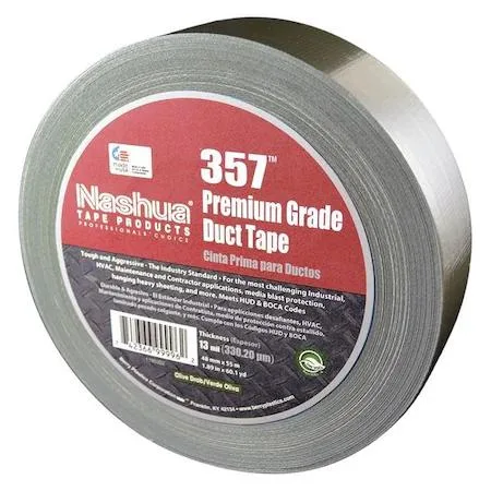 Olive drab duct tape roll 48mm wide 55m long 13 mil thick