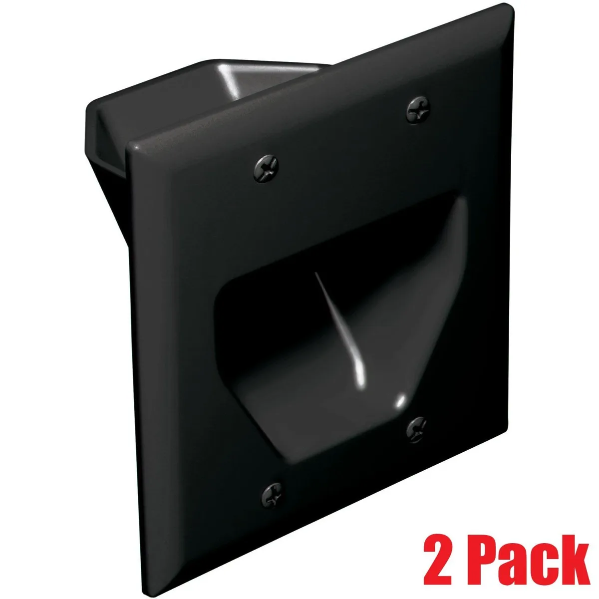 DataComm Electronics, Inc. DataComm Electronics, Inc. DC450002-BK-2PK 2-Gang Recessed Low Voltage Wall Cable Plate - Black (2 Pack) — product photo