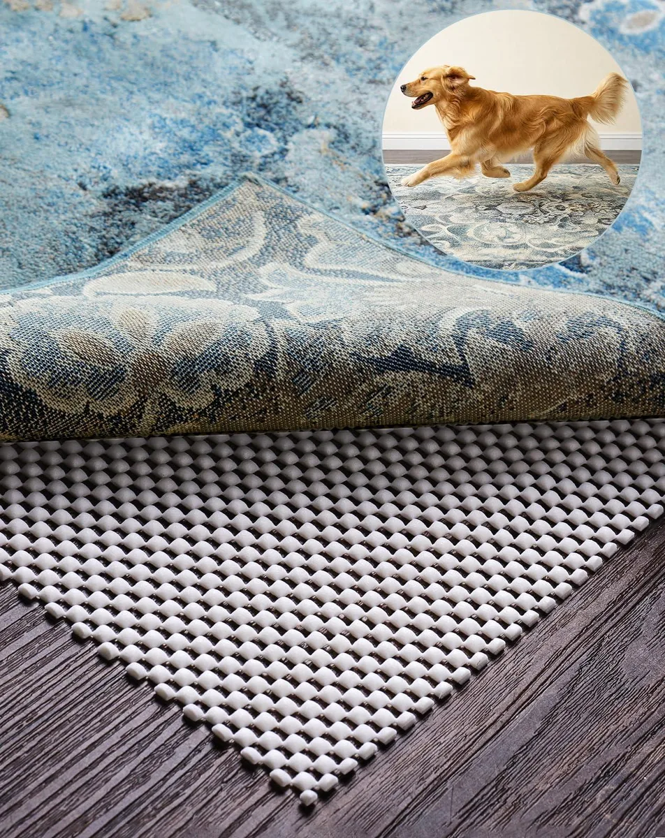 White rectangular rug gripper pad with open grid texture, 2 by 3 feet