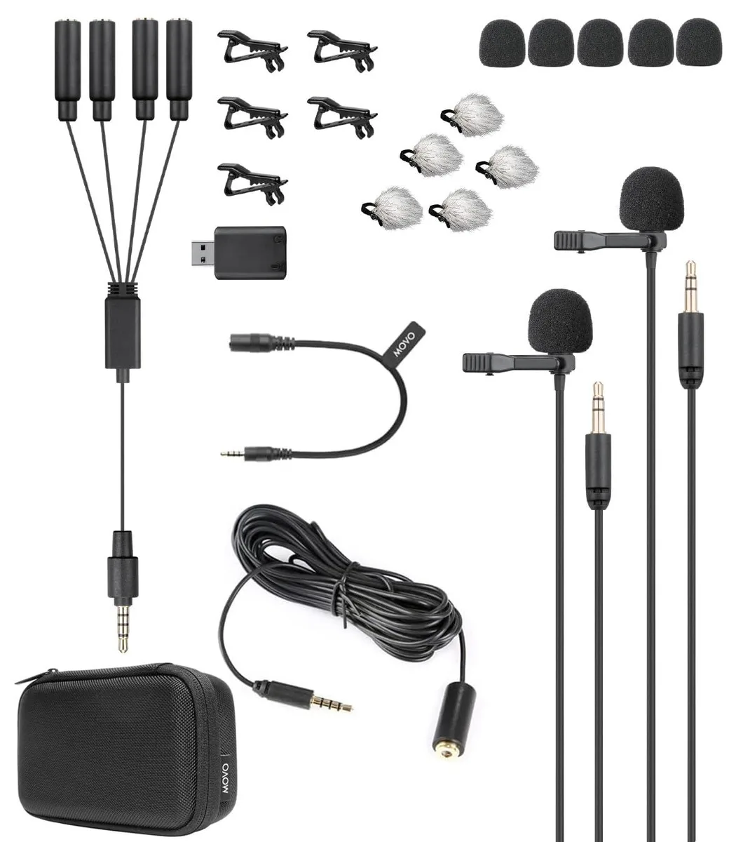  Movo VersaLav-V2 Lavalier Microphone Set with Two Mics, Splitter, 20-foot Extension Cord — product photo