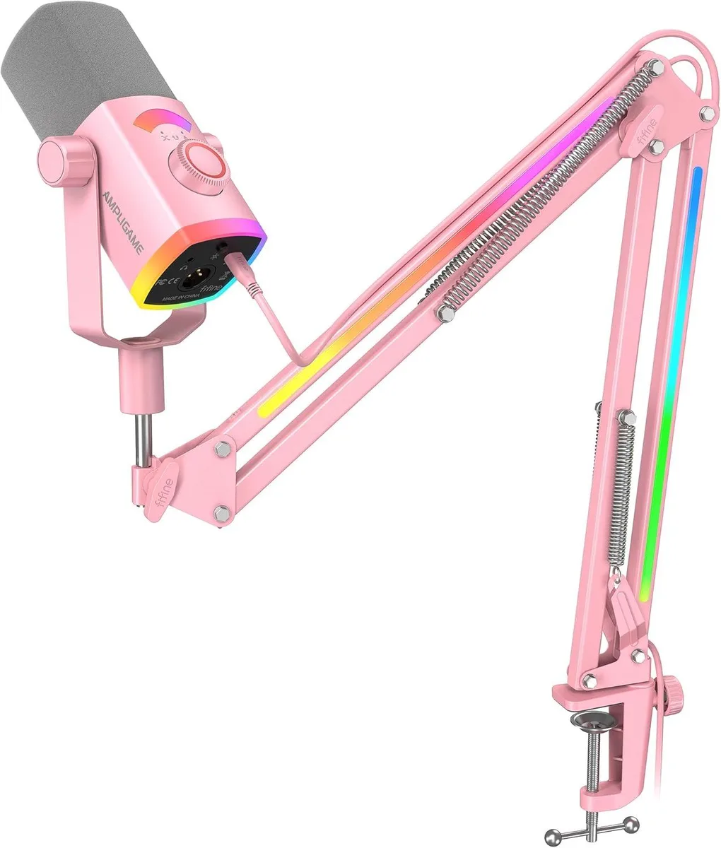 FIFINE FIFINE Gaming Microphone Kit XLR USB Dynamic with Boom Arm Pink — product photo
