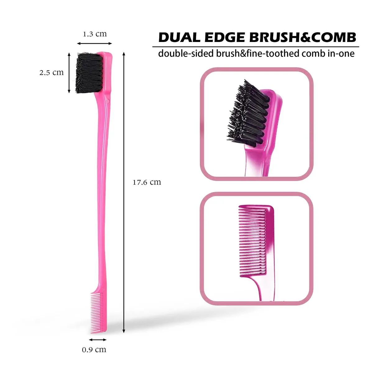 Six pink and black double-sided hair brush combs in a pack