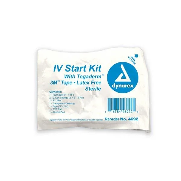 White rectangular box labelled Dynarex 4692 IV Start Kit 50 pack