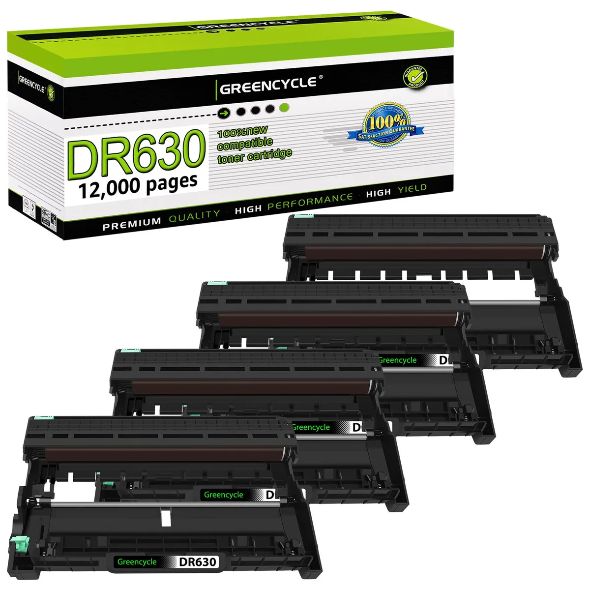 Four green drum units in a row, rectangular with side handles