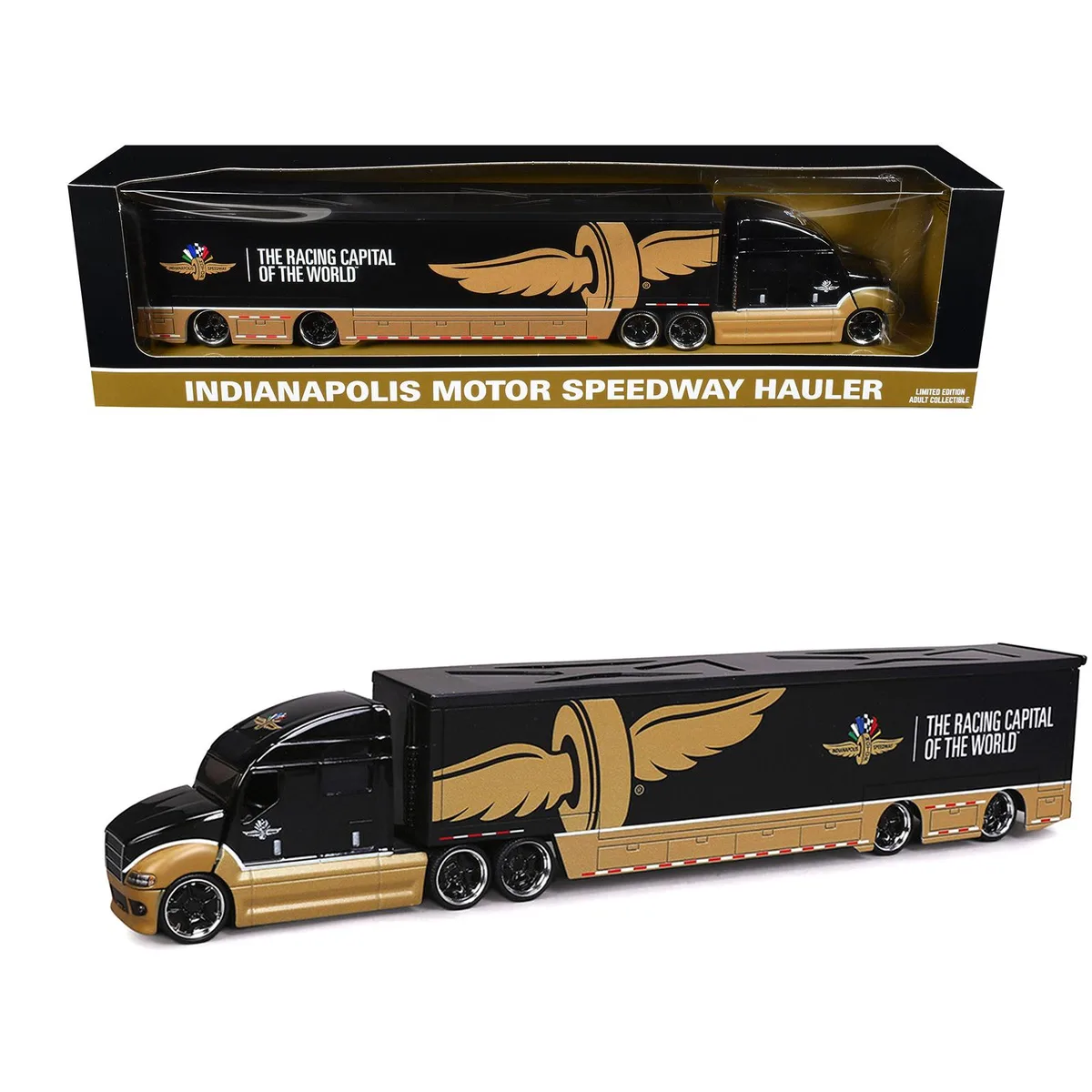 ixo ixo Indianapolis Motor Speedway Hauler Black and Gold 1/64 Diecast Truck — product photo