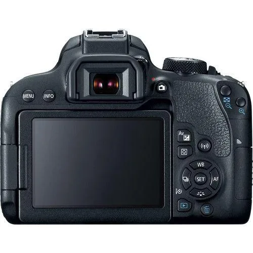 Black Canon EOS 800D DSLR with vari-angle touchscreen and built-in flash