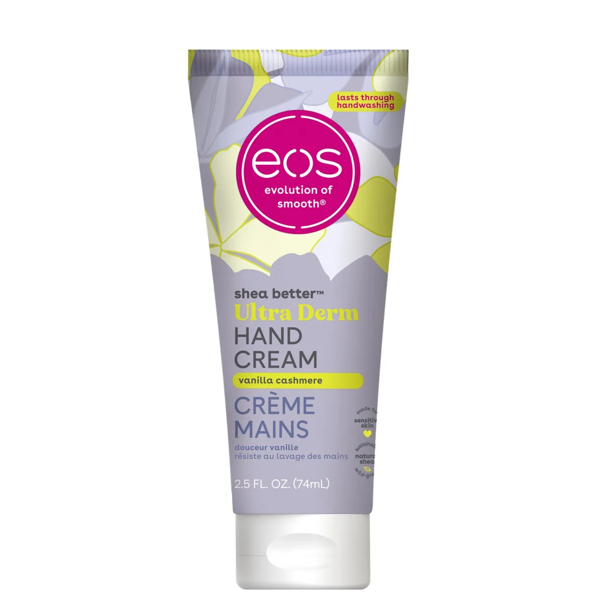 Small rectangular cream tube, matte finish, vanilla cashmere scent, 2.5 oz