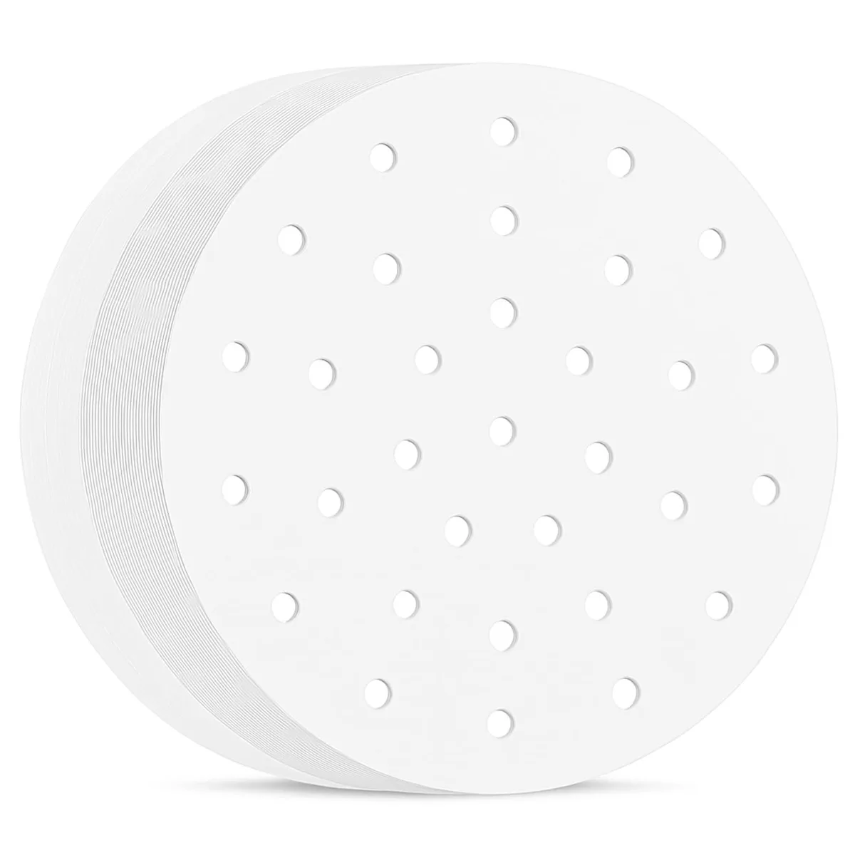 Stack of 100 white perforated parchment rounds 8 inch diameter