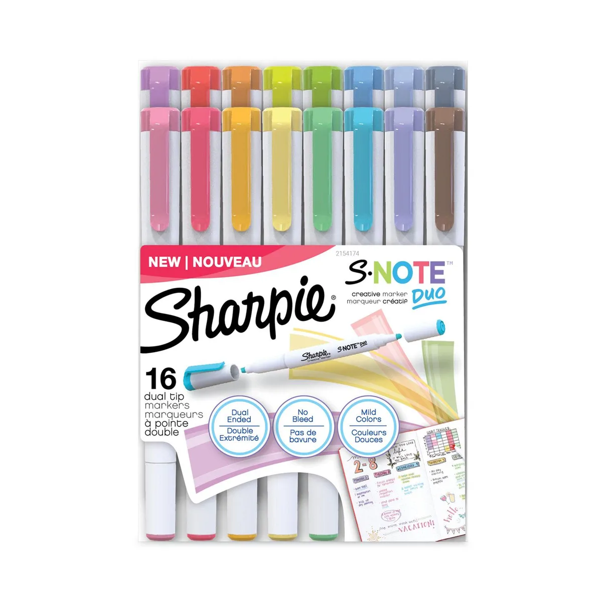 Newell Rubbermaid Newell Rubbermaid Sharpie S-Note Creative Markers Assorted Colors Bullet/Chisel Tip 16Pk 2154174 — product photo
