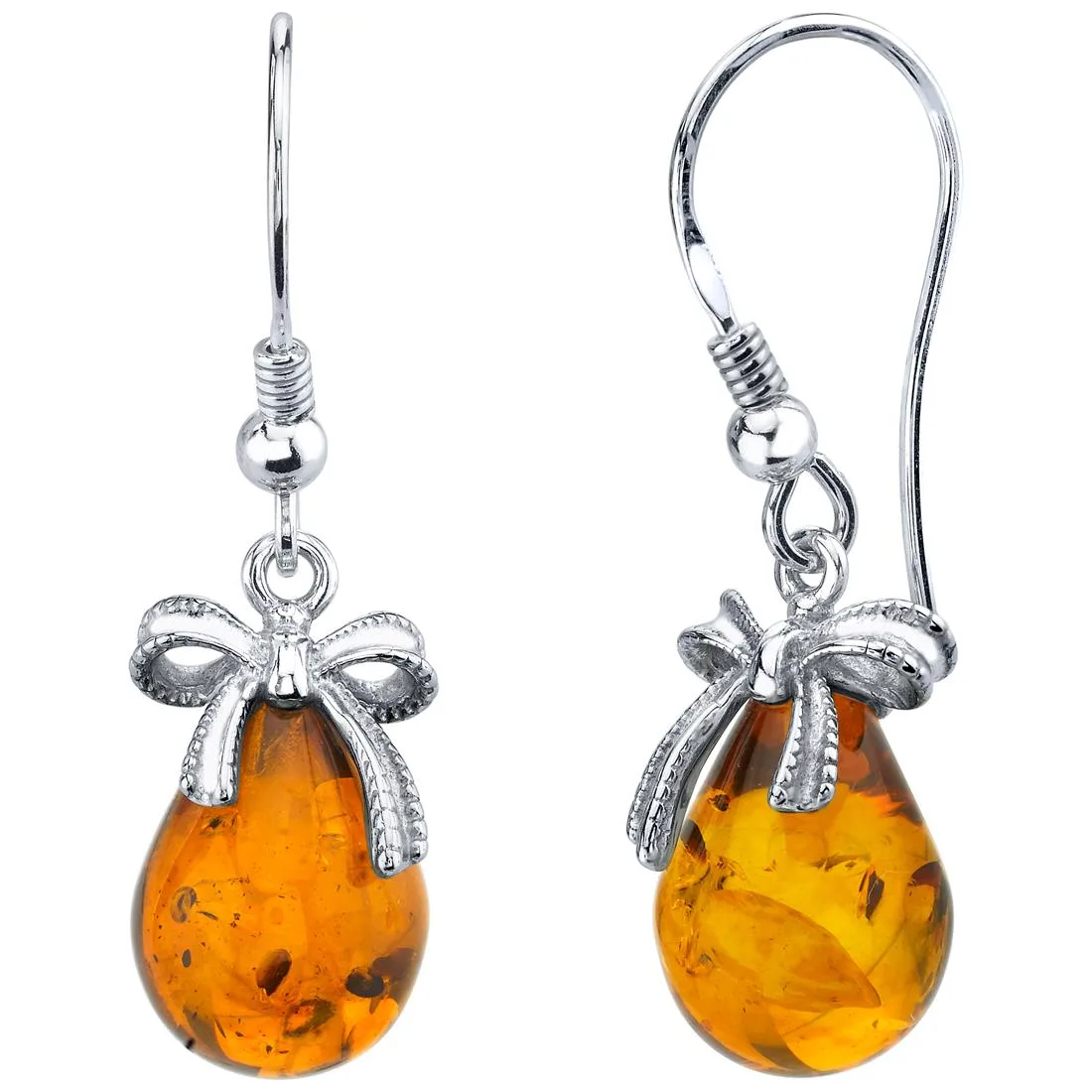 Oravo Oravo Baltic Amber Sterling Silver Bow Drop Earrings 3.2ct .925 — product photo