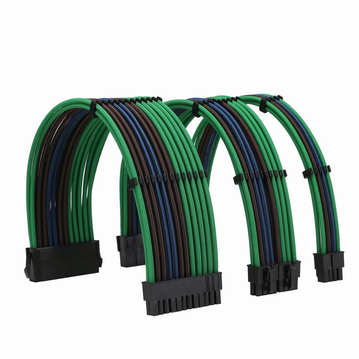 FormulaMod FormulaMod 18AWG ATX 24Pin EPS 8Pin PCI-E 8Pin 30cm Pre-Bent 180° Deep Green Brown Black-Blue — product photo