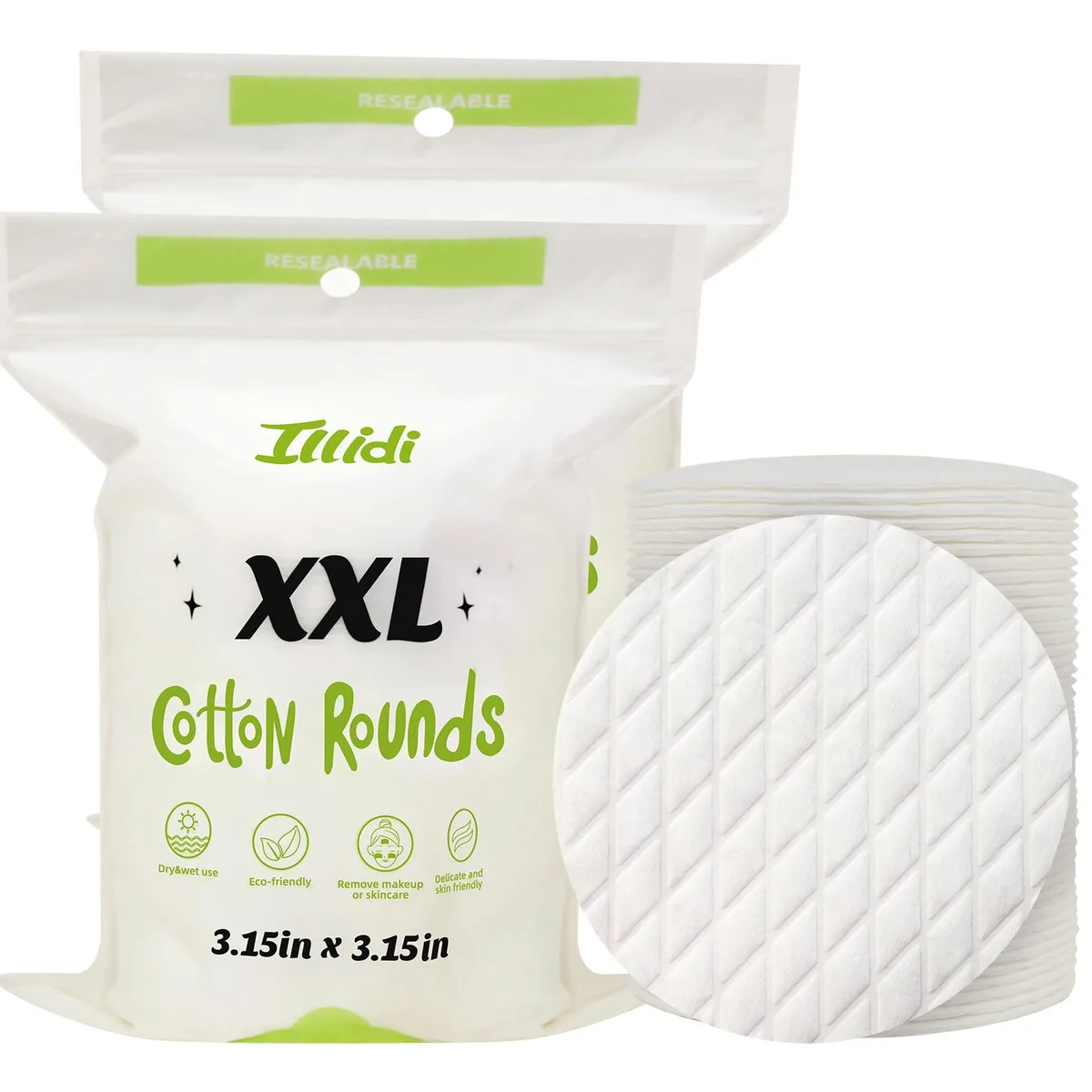 White cotton rounds, 3.15 inches, 120 count, soft lint-free texture