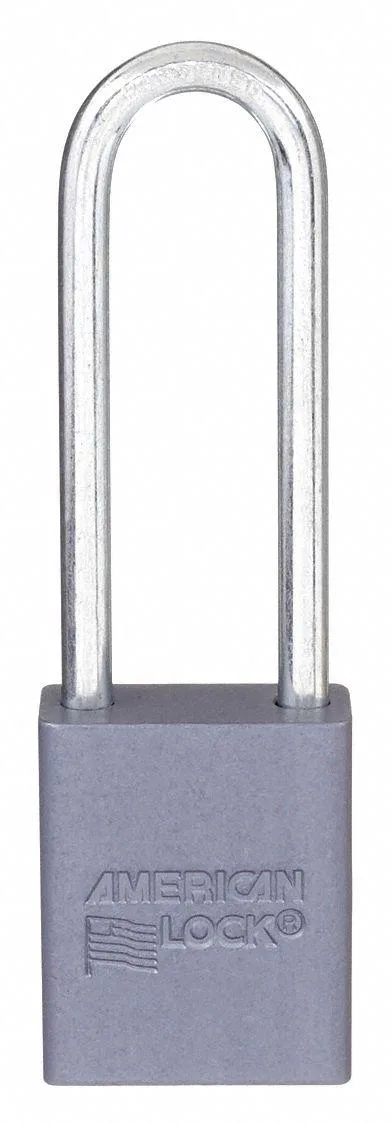 Silver rectangular aluminum padlock with hardened steel shackle
