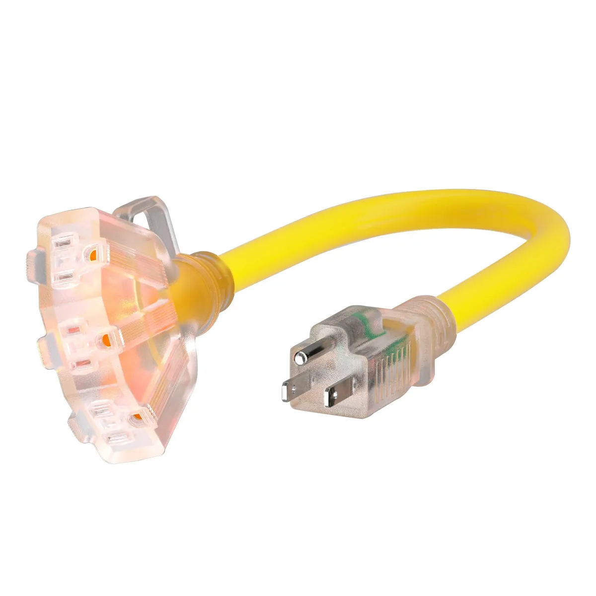  PlugSaf 1 ft 12/3 Outdoor Extension Cord 3 Outlet Yellow 15A 125V 1875W SJTW ETL — product photo