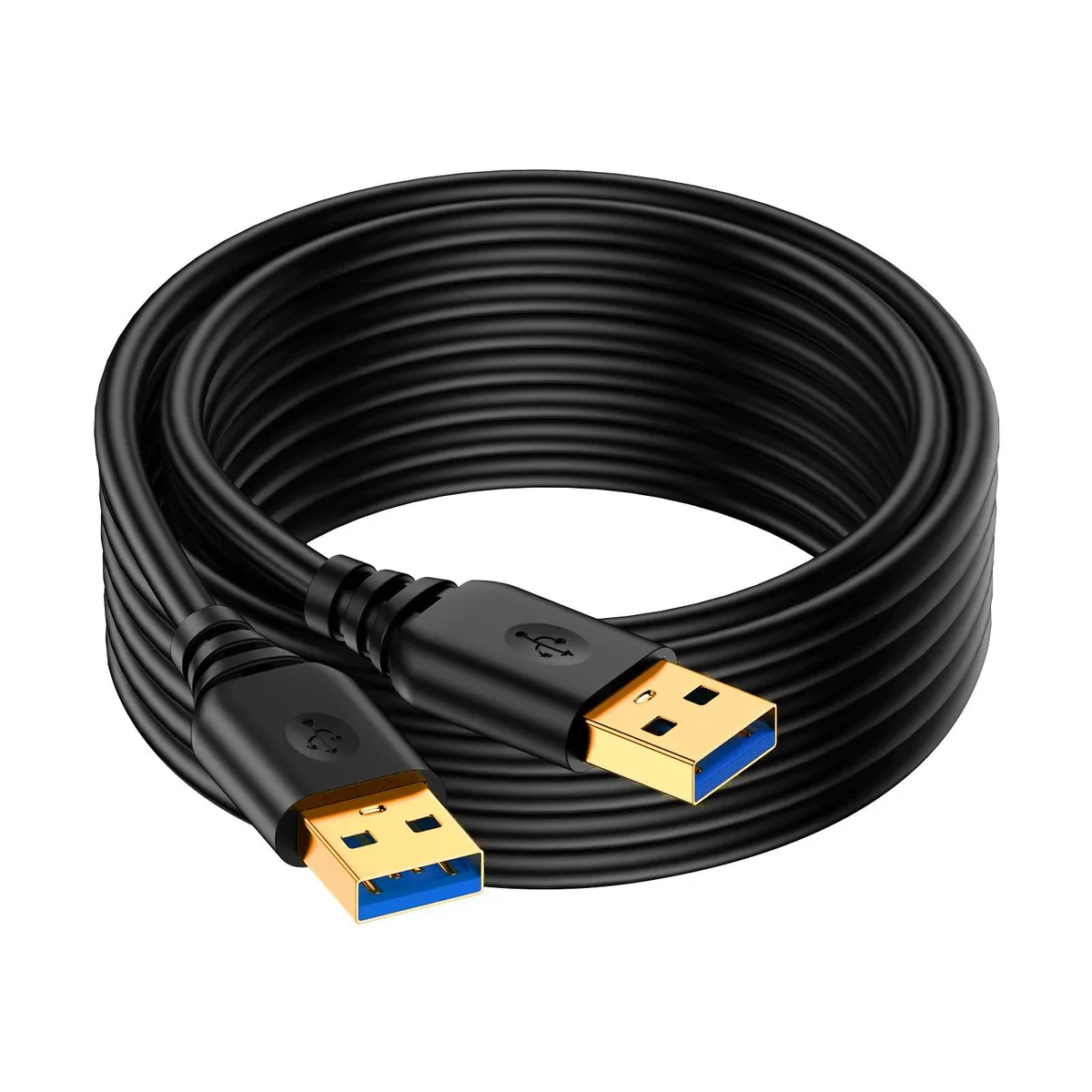 Blue USB 3.0 Type-A male-to-male cable, six feet long