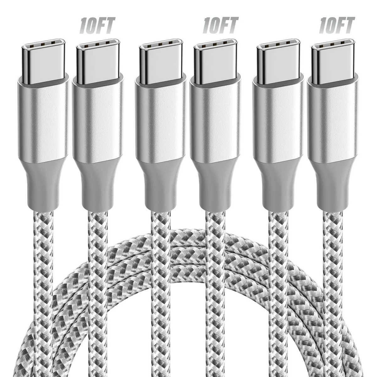  KYEHD A8753 USB-C cable 10 ft 3 pack 60W Grey White — product photo
