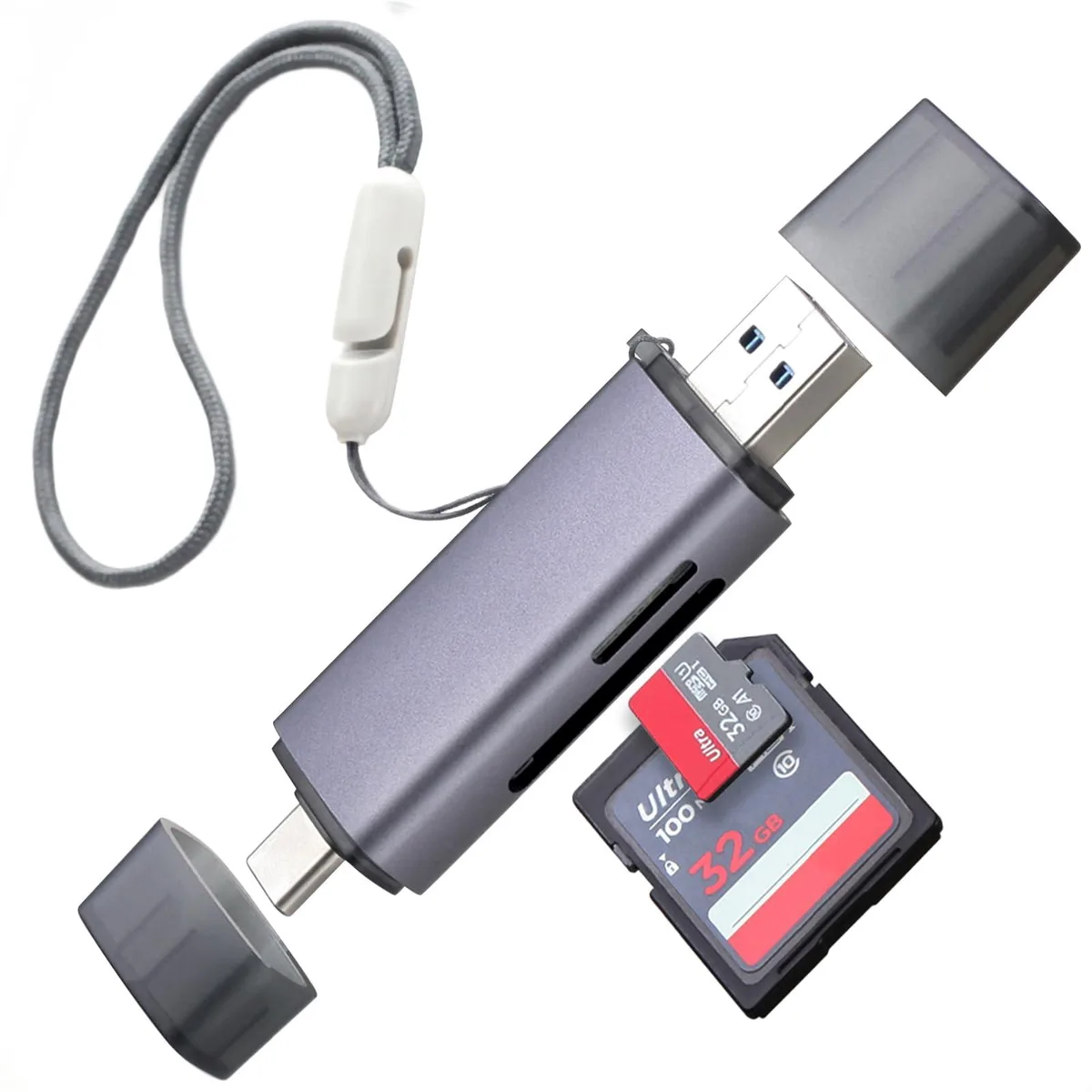  Wansurs 2-in-1 USB 3.0 USB-C SD microSD Card Reader RFID — product photo