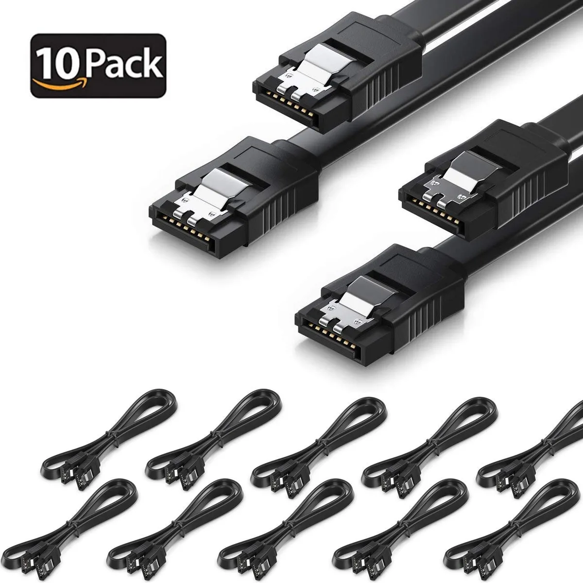 Corn Electronics Corn Electronics SATA Cable III 10-pack 6Gbps 16in 40cm locking latch — product photo