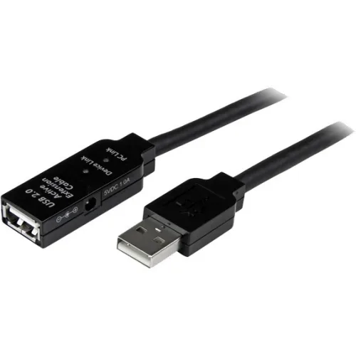 Black USB 2.0 active extension cable with Type A male and female connectors