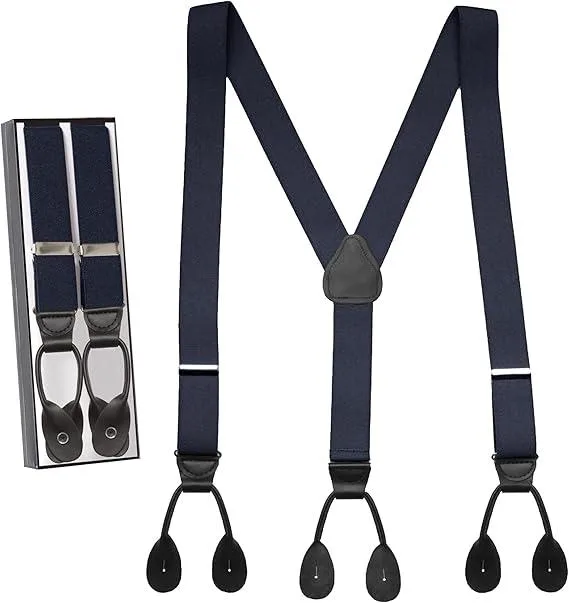Hold'Em Hold'Em Tuxedo Suspenders Navy Tall 54" 1.25" Leather Button End — product photo