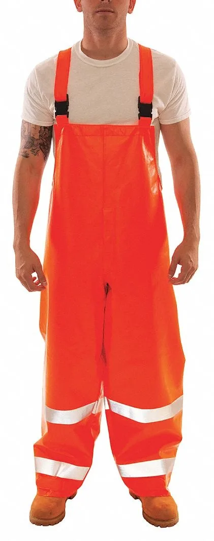 Orange arc flash rain overall with reflective tape and sealed seams