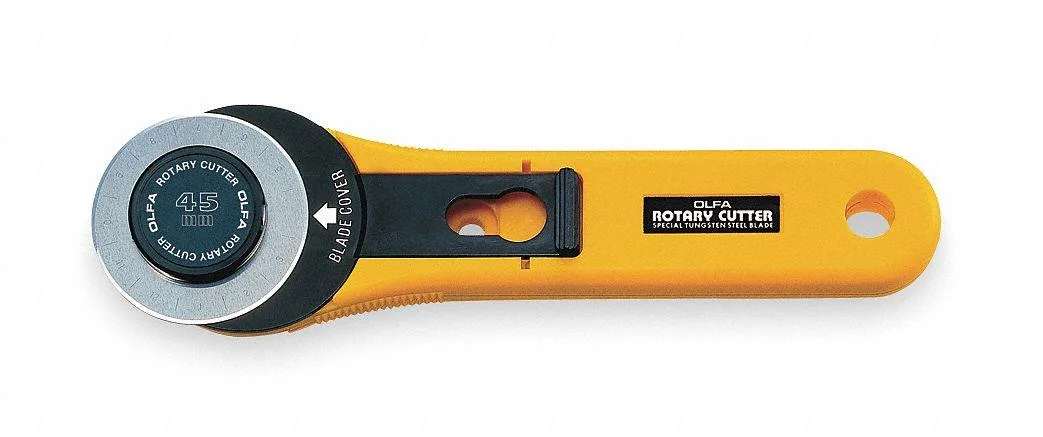 Olfa 45mm rotary cutter with tungsten carbide blade and straight handle