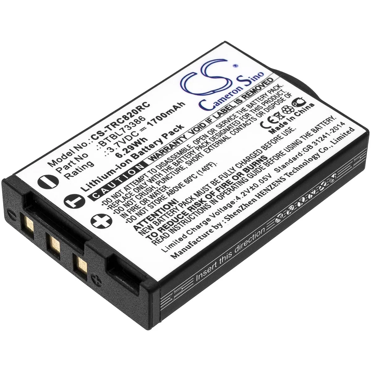  Cameron Sino BTBL73386 1700mAh 6.29Wh battery for URC MXHP-R500 MXHP-R700 R100 RM-2 TRC-1080 TRC-820 — product photo