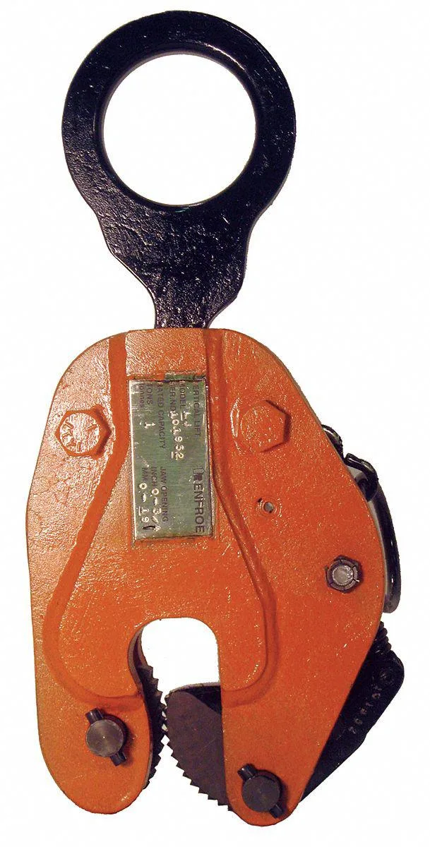 Steel plate clamp with toothed jaws and load ring, 13 1/2 inches tall