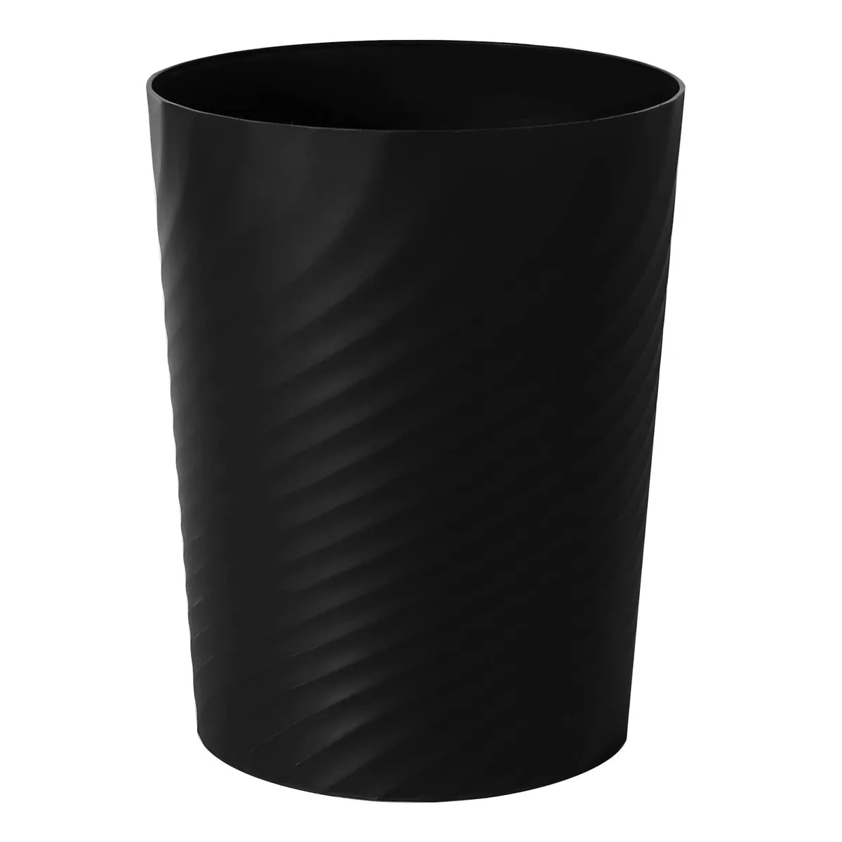 Twelve small black plastic wastebaskets, 7.8 inches tall, 1.8 gallon capacity