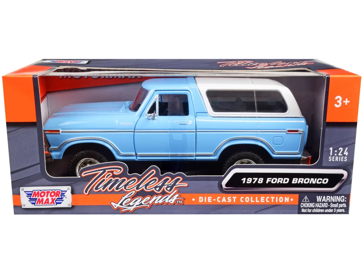 MOTORMAX MOTORMAX 1978 Ford Bronco Custom Light Blue White 1/24 Diecast — product photo