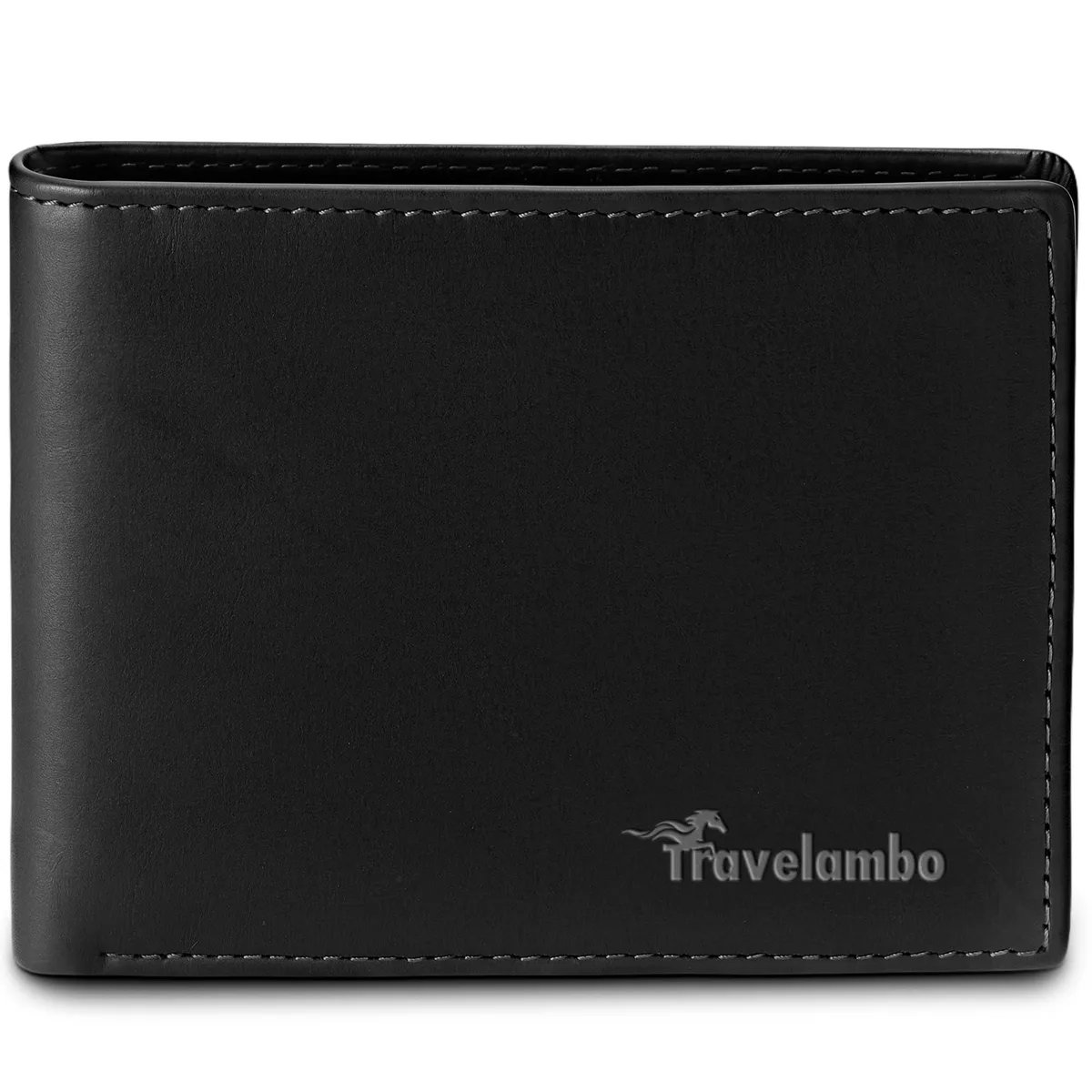  Travelambo Genuine Leather Wallet Men Bifold RFID 4.5" x 3.5" x .35 — product photo