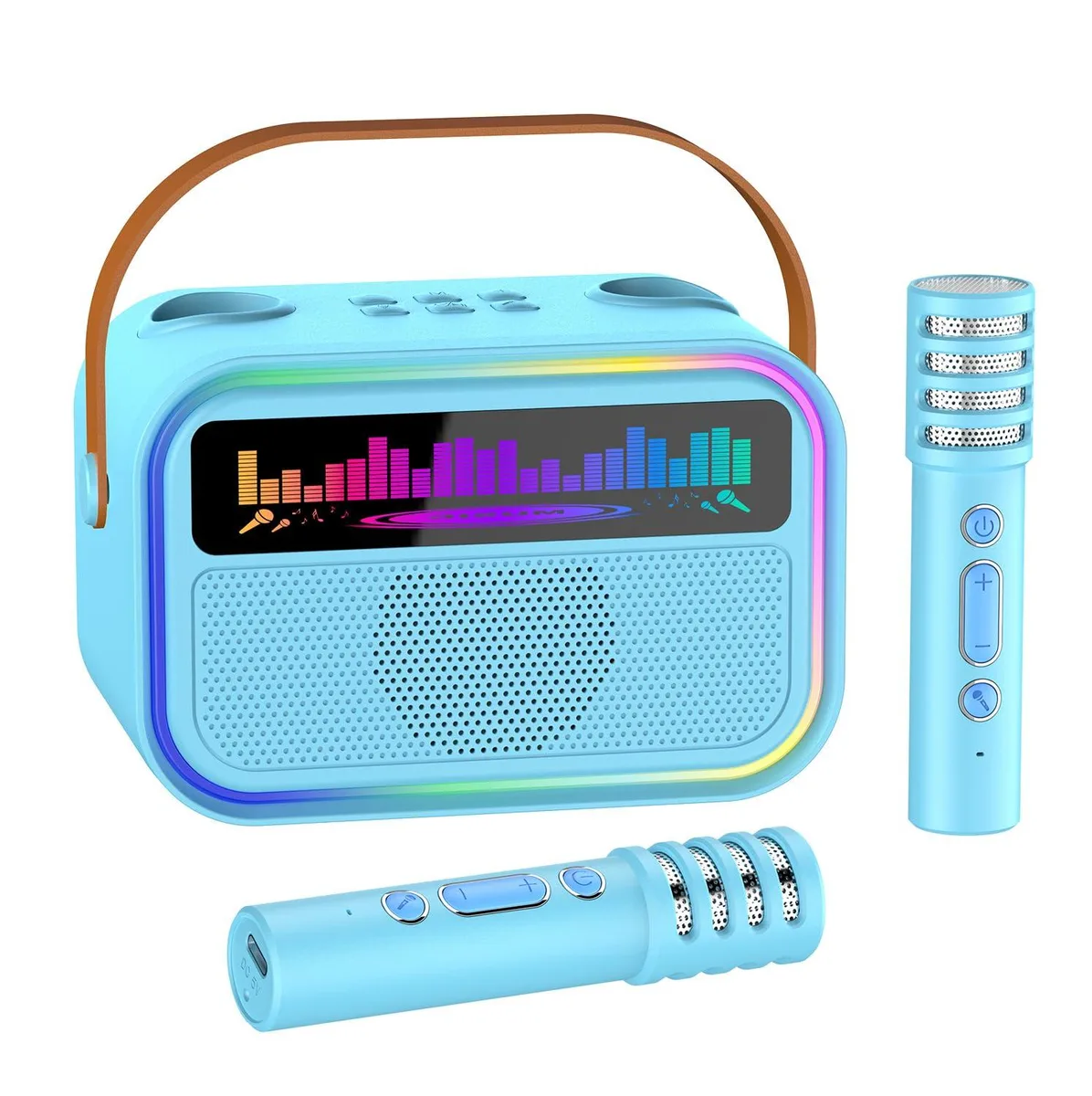  TOZDTO Karaoke Machine with 2 Wireless Microphones &amp; LED Lights (Blue) — product photo